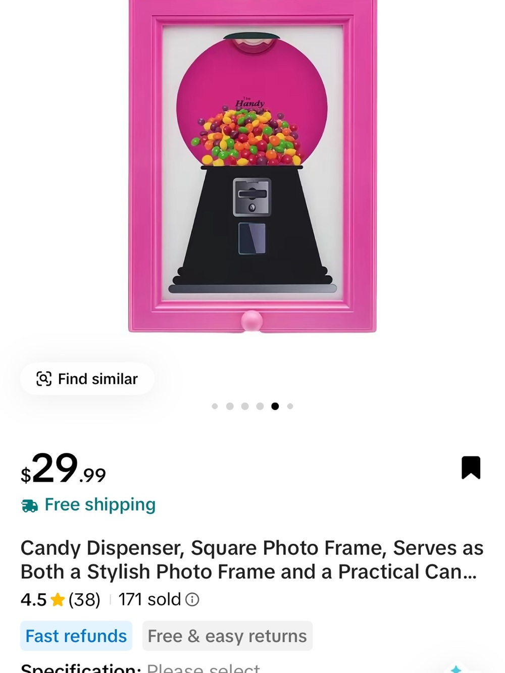 Pink Gumball Candy Dispenser Photo Frame -